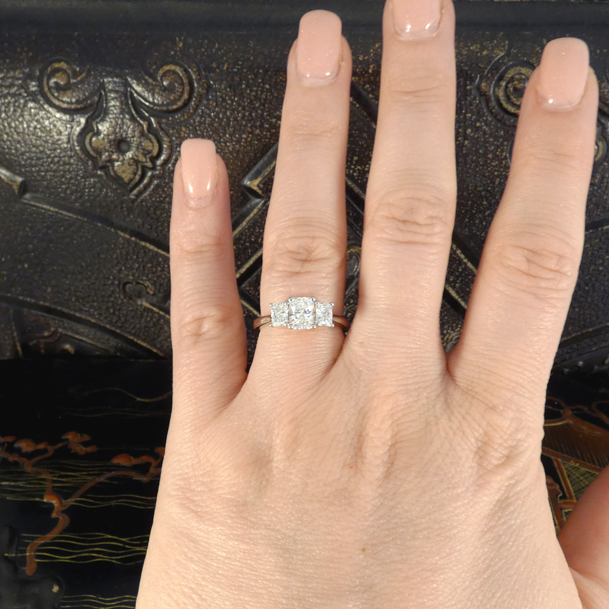 1.43ct Radiant Cut Diamond GIA Cert F/VS Three Stone Ring in Platinum - Wharfedale Antiques