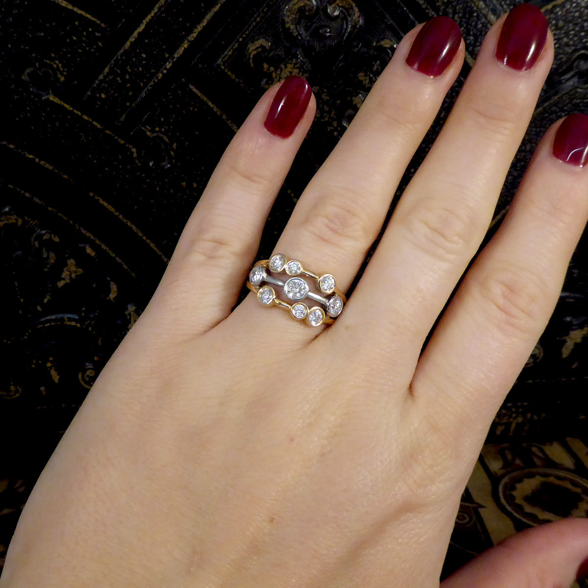 Modern 0.90ct Diamond Bubble Style Ring in White and Yellow Two Tone Gold