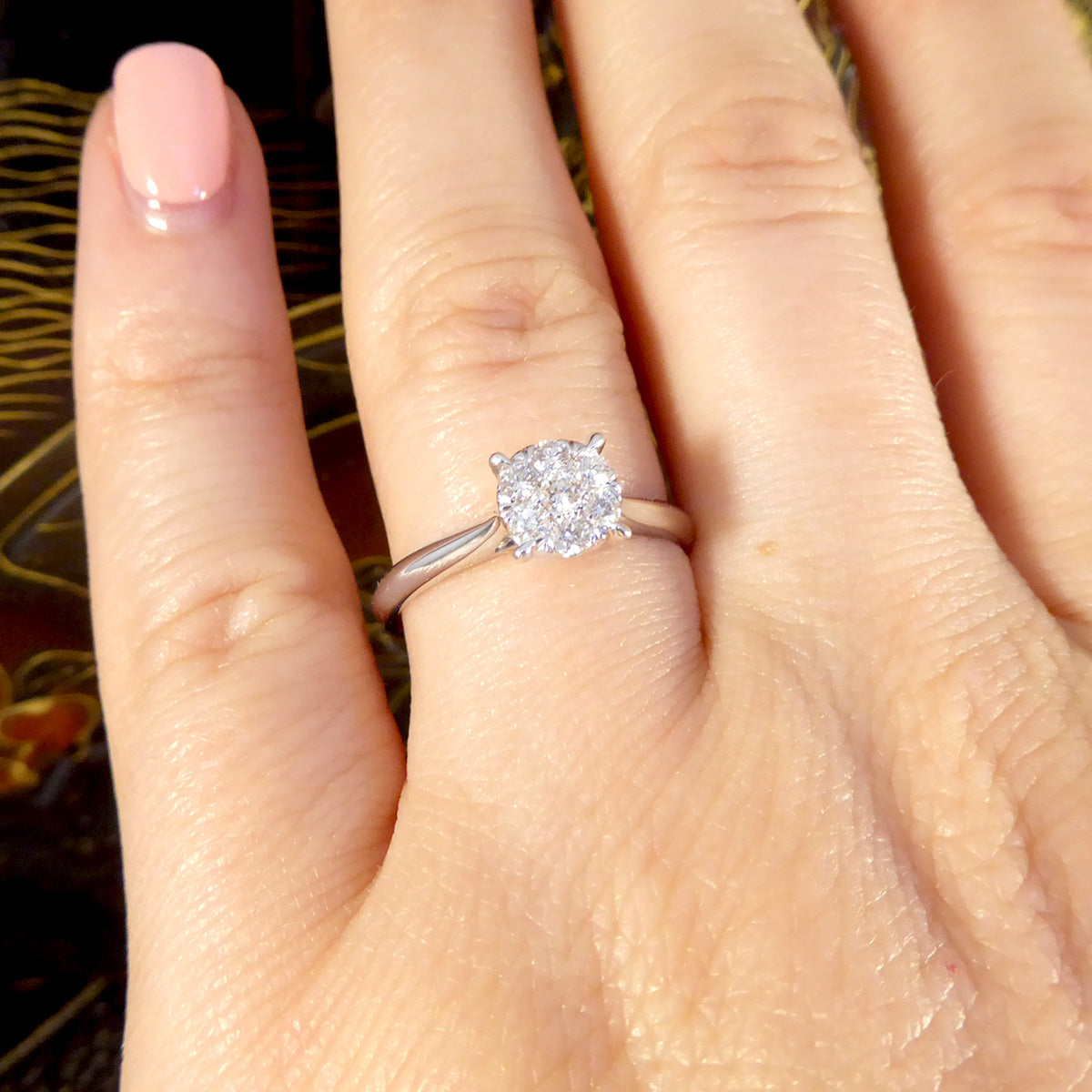 Solitaire Illusion set Diamond Cluster Ring in White Gold - Wharfedale Antiques