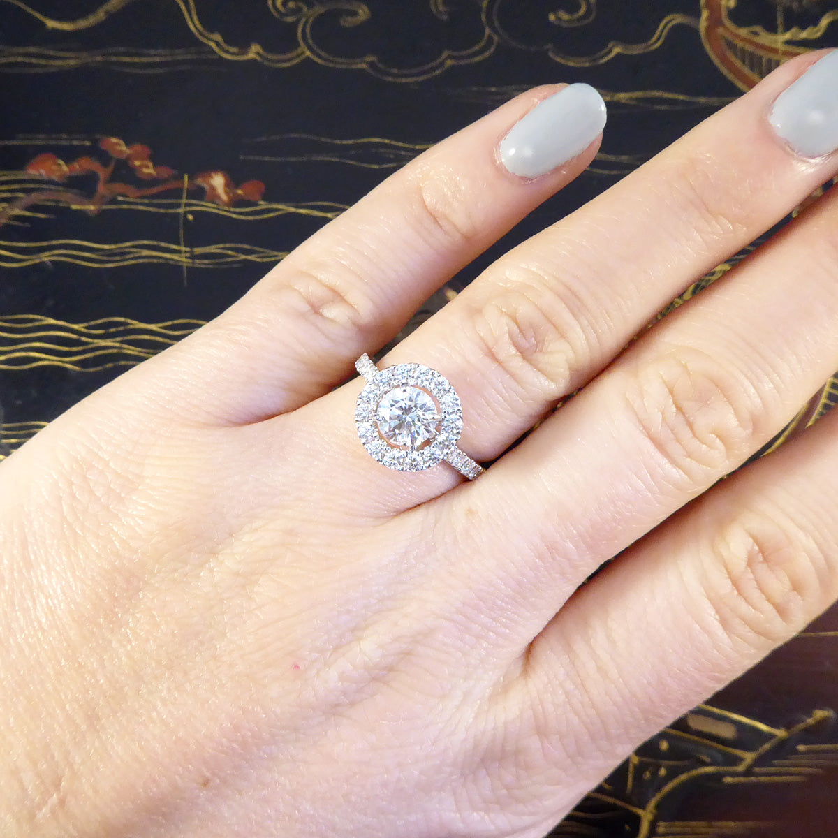 1.78ct Diamond Halo Cluster Ring in Platinum - Wharfedale Antiques