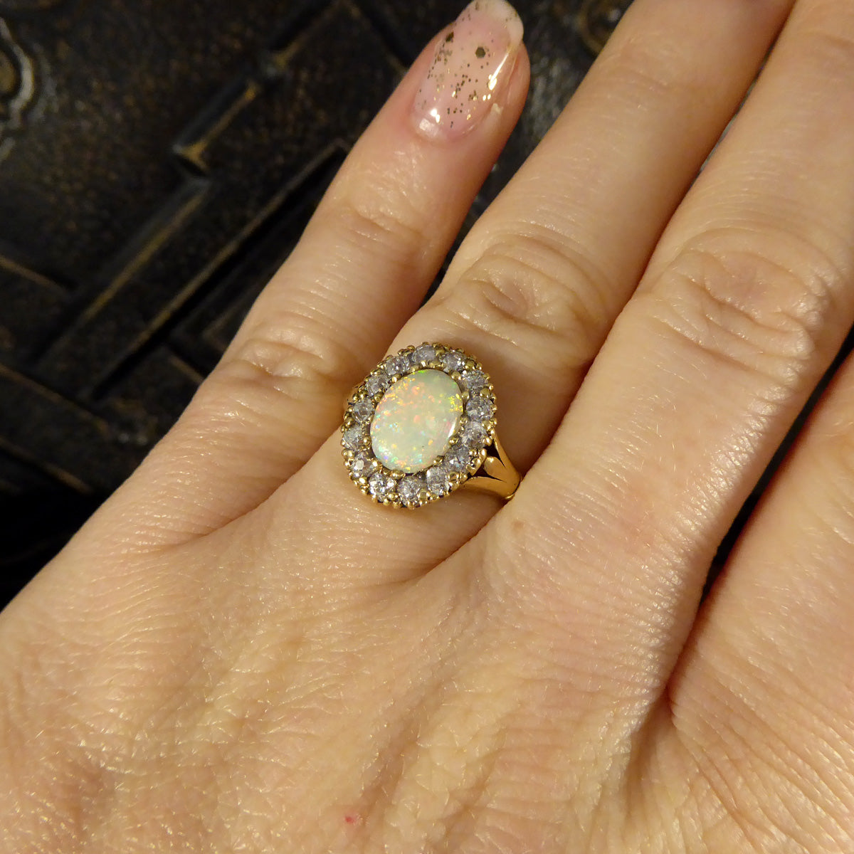 Late Victorian Opal and Diamond Cluster in 18ct Yellow Gold - Wharfedale Antiques