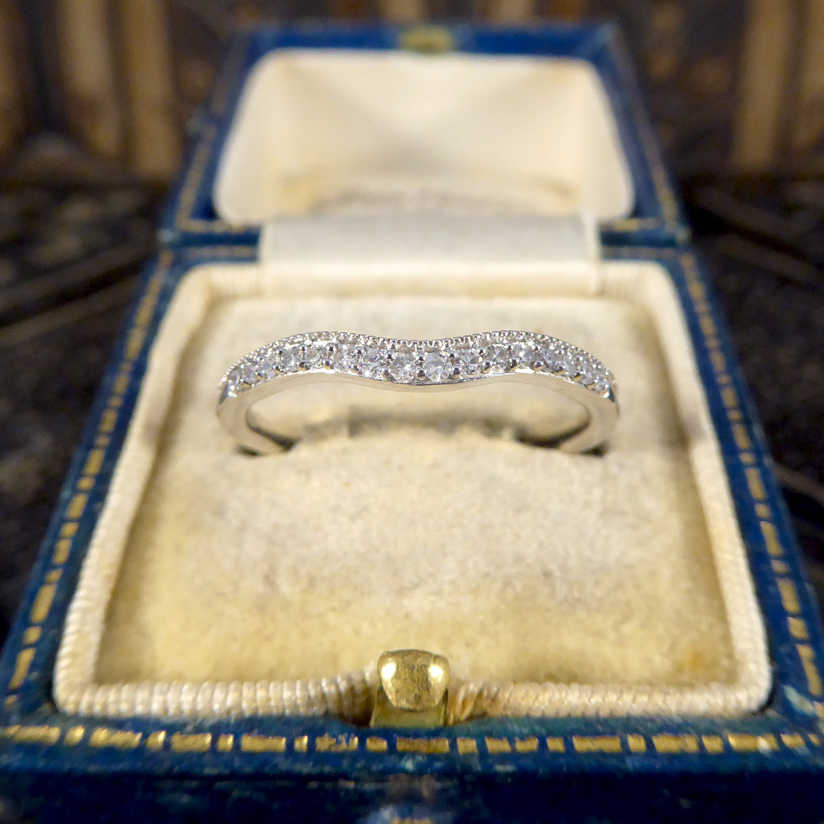 Diamond Set Fine Curved Wishbone Ring in 18ct White Gold - Wharfedale Antiques