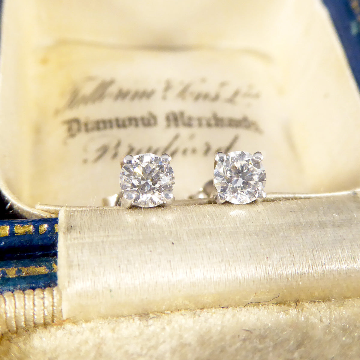 Brilliant Cut 0.53ct Diamond Stud Earrings in 18ct White Gold - Wharfedale Antiques