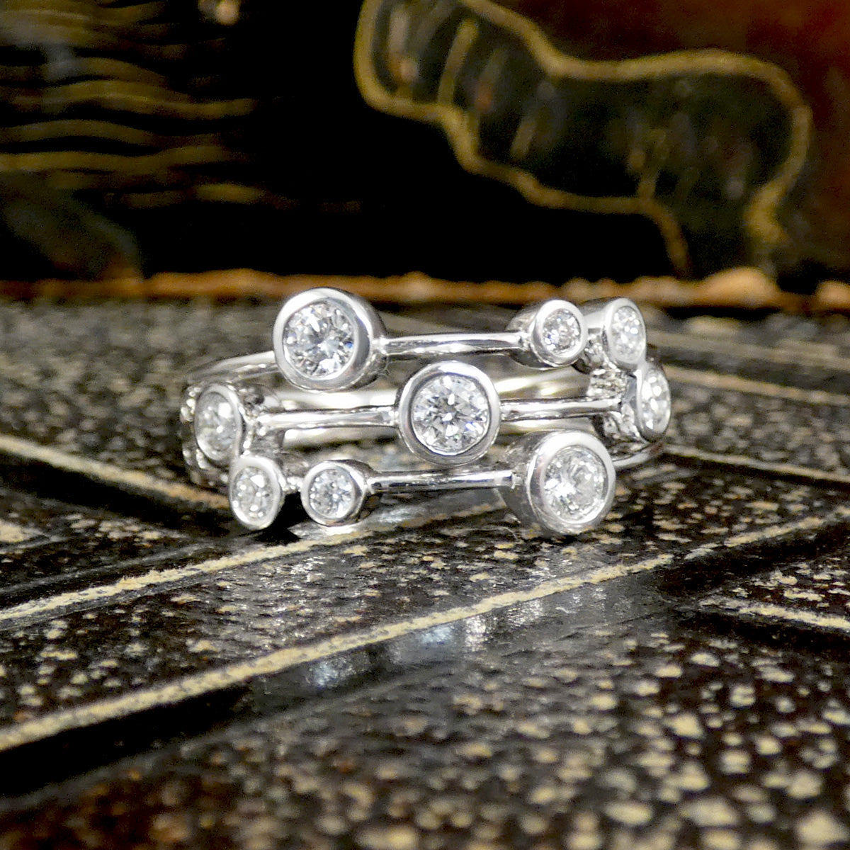 Bubble style diamond ring in Platinum