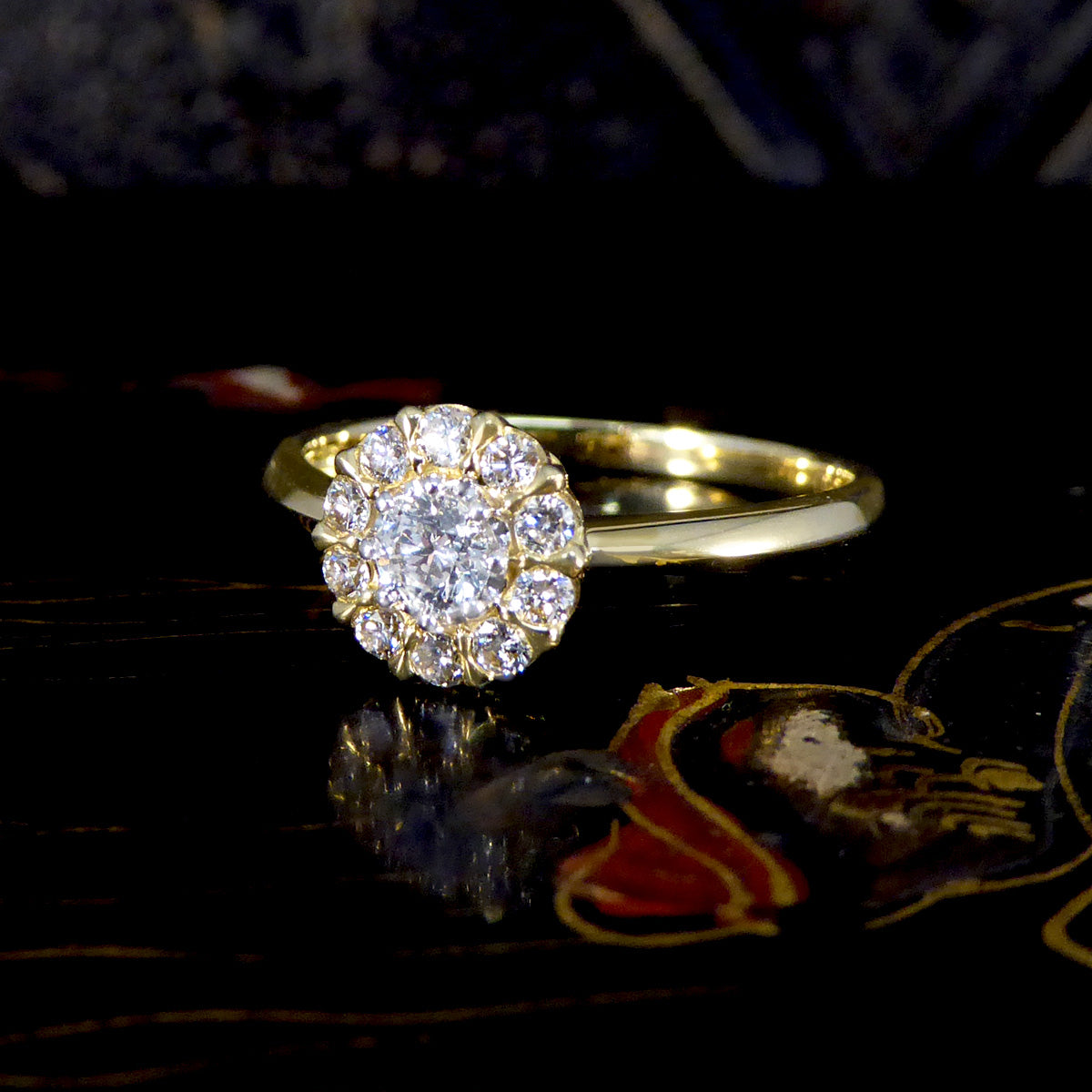 Elegant Daisy Diamond Cluster Ring in 18ct Yellow Gold - Wharfedale Antiques
