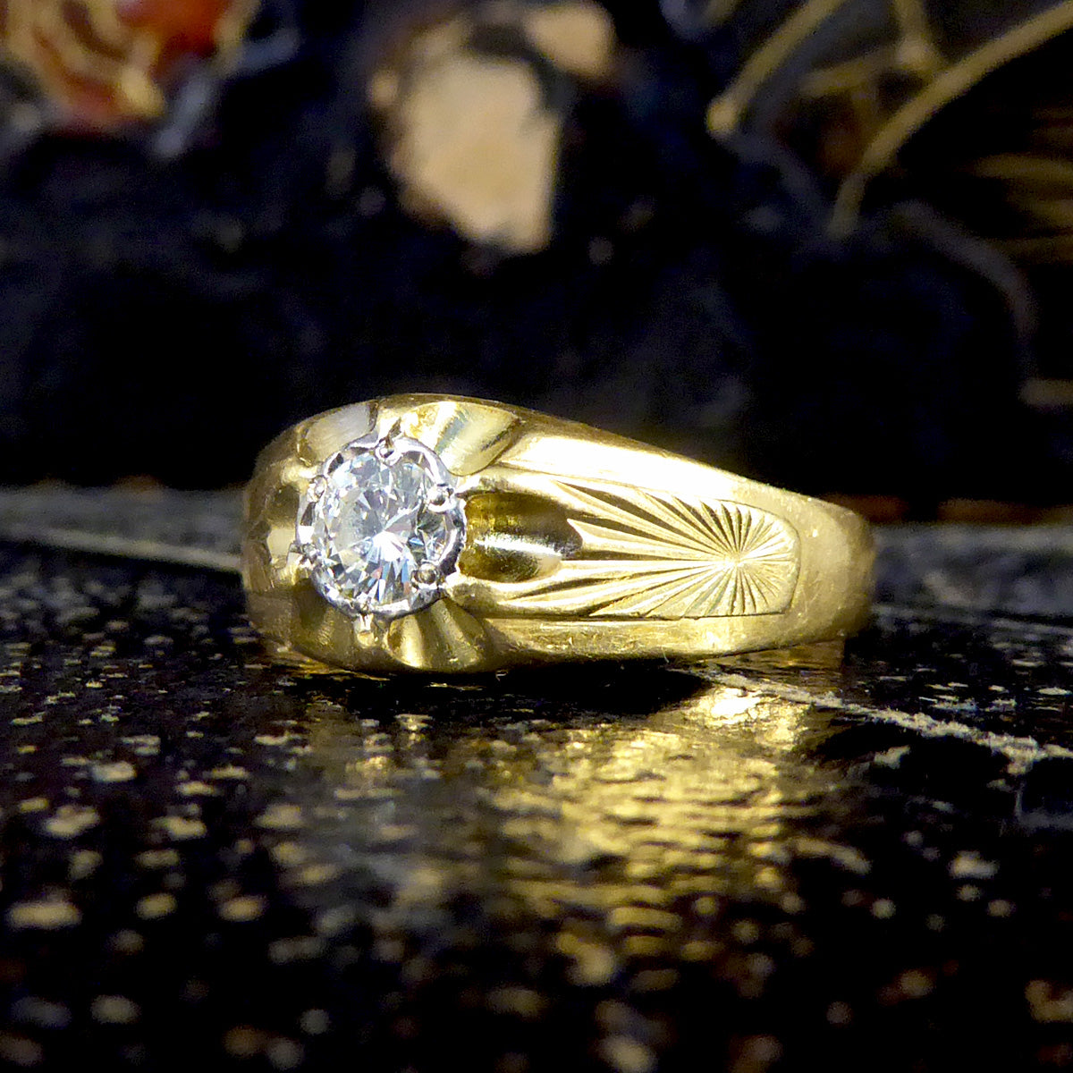 Vintage Diamond Set Gypsy Ring in 18ct Yellow Gold C1975 - Wharfedale Antiques