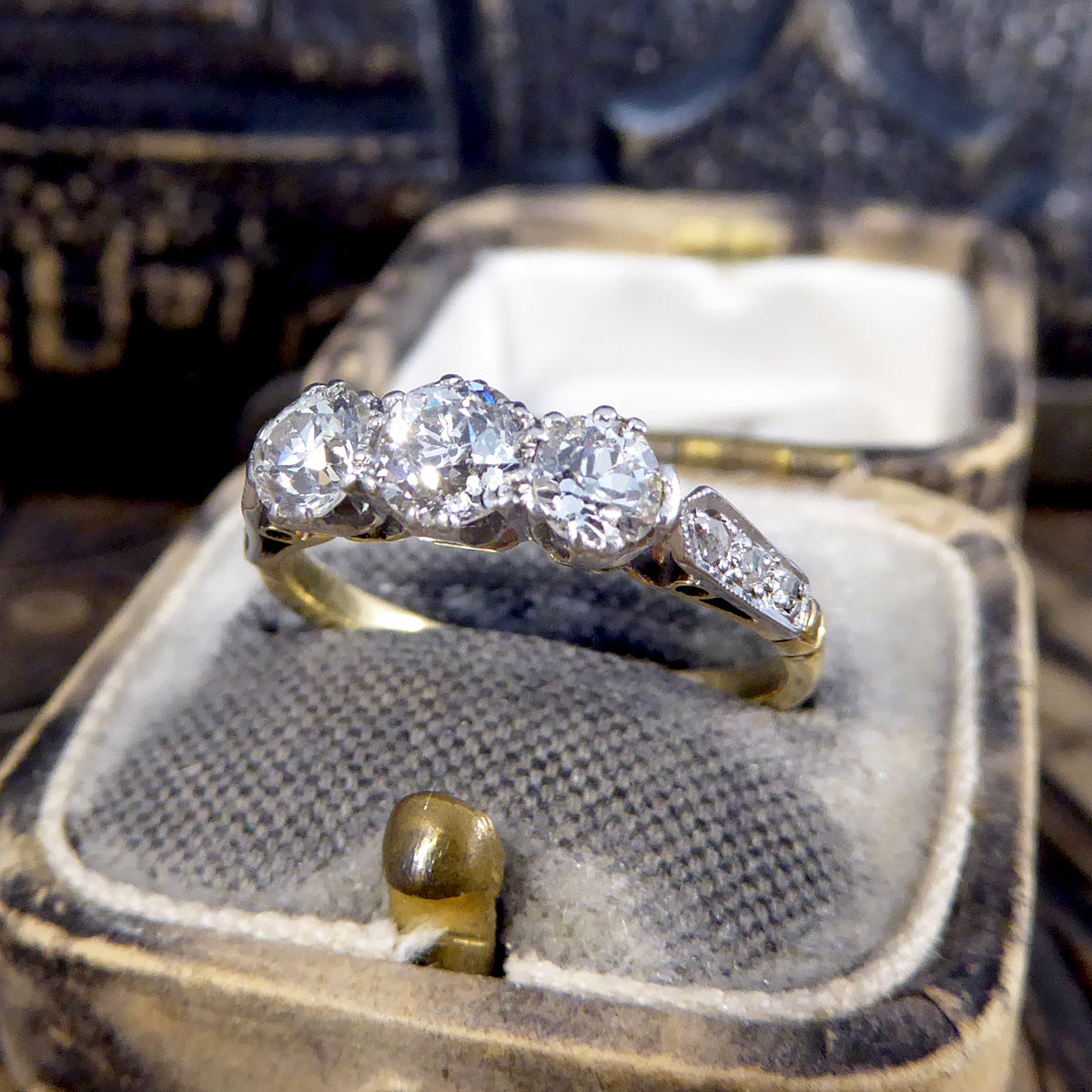Antique Diamond Trilogy Ring in 18ct Yellow Gold and Platinum - Wharfedale Antiques