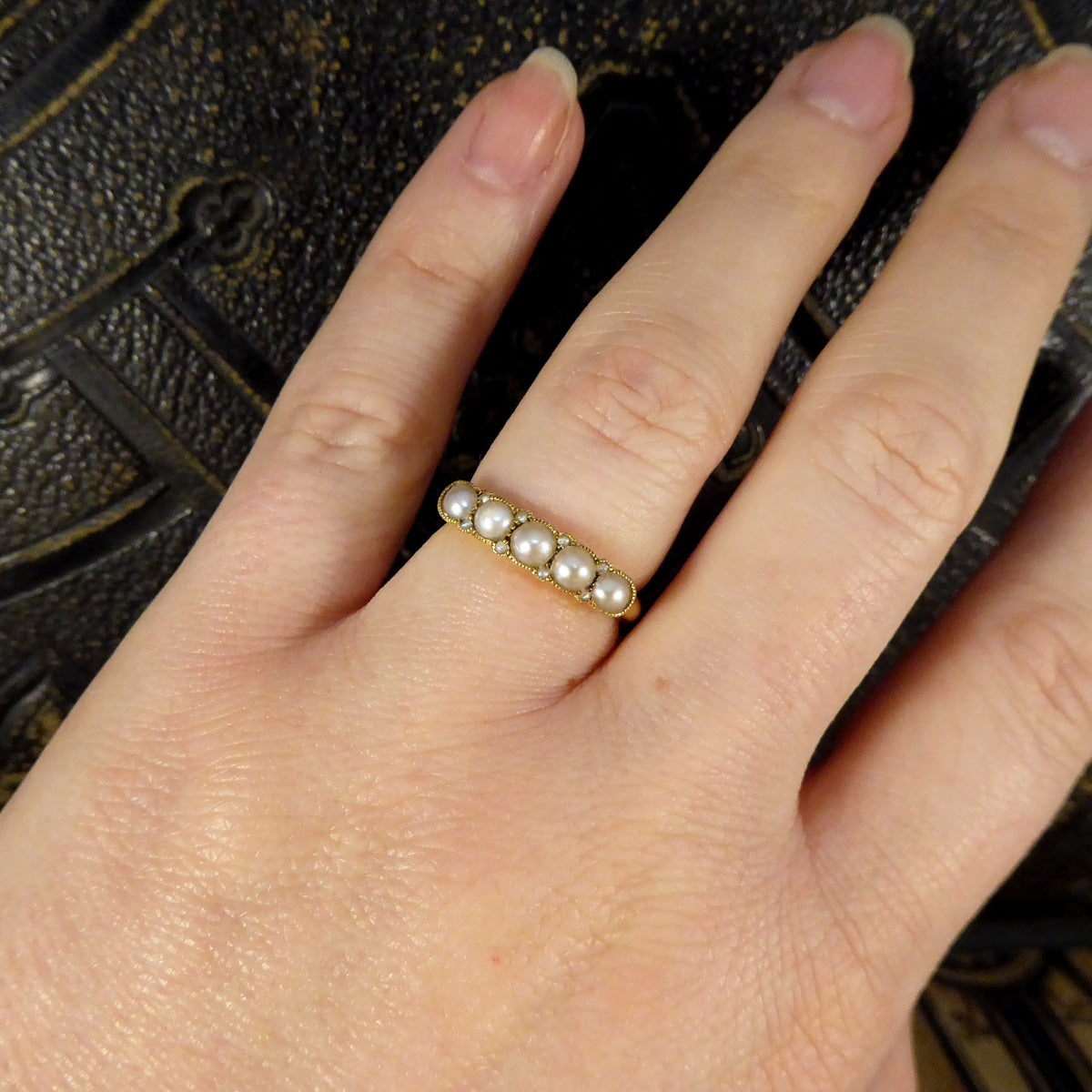 Antique Pearl Five Stone Ring in 18ct Yellow Gold C1913 - Wharfedale Antiques