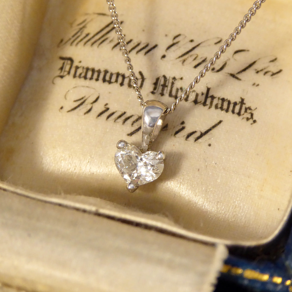 0.40ct Heart Cut Diamond Solitaire Pendant Necklace in 18ct White Gold - Wharfedale Antiques