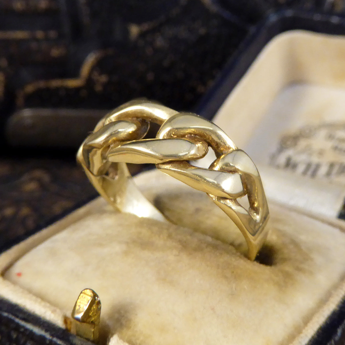 Vintage Solid Yellow Gold Curb Chain Half Band Ring - Wharfedale Antiques