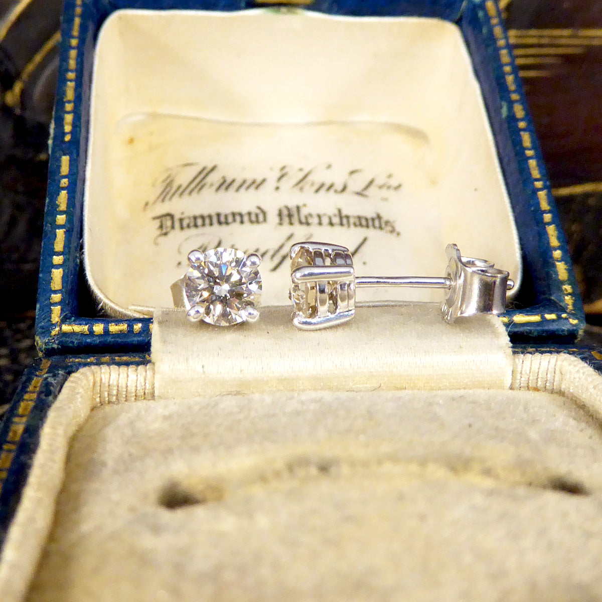Classic Diamond Stud Earrings in 18ct White Gold - Wharfedale Antiques