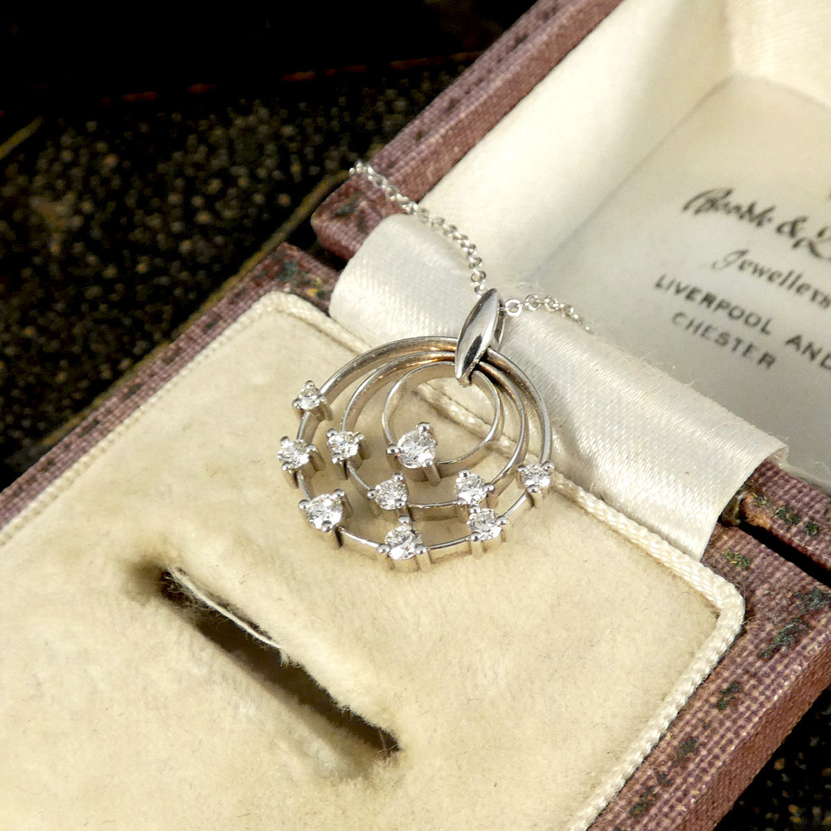 Diamond set Circle Trio Pendant Necklace in 18ct White Gold - Wharfedale Antiques