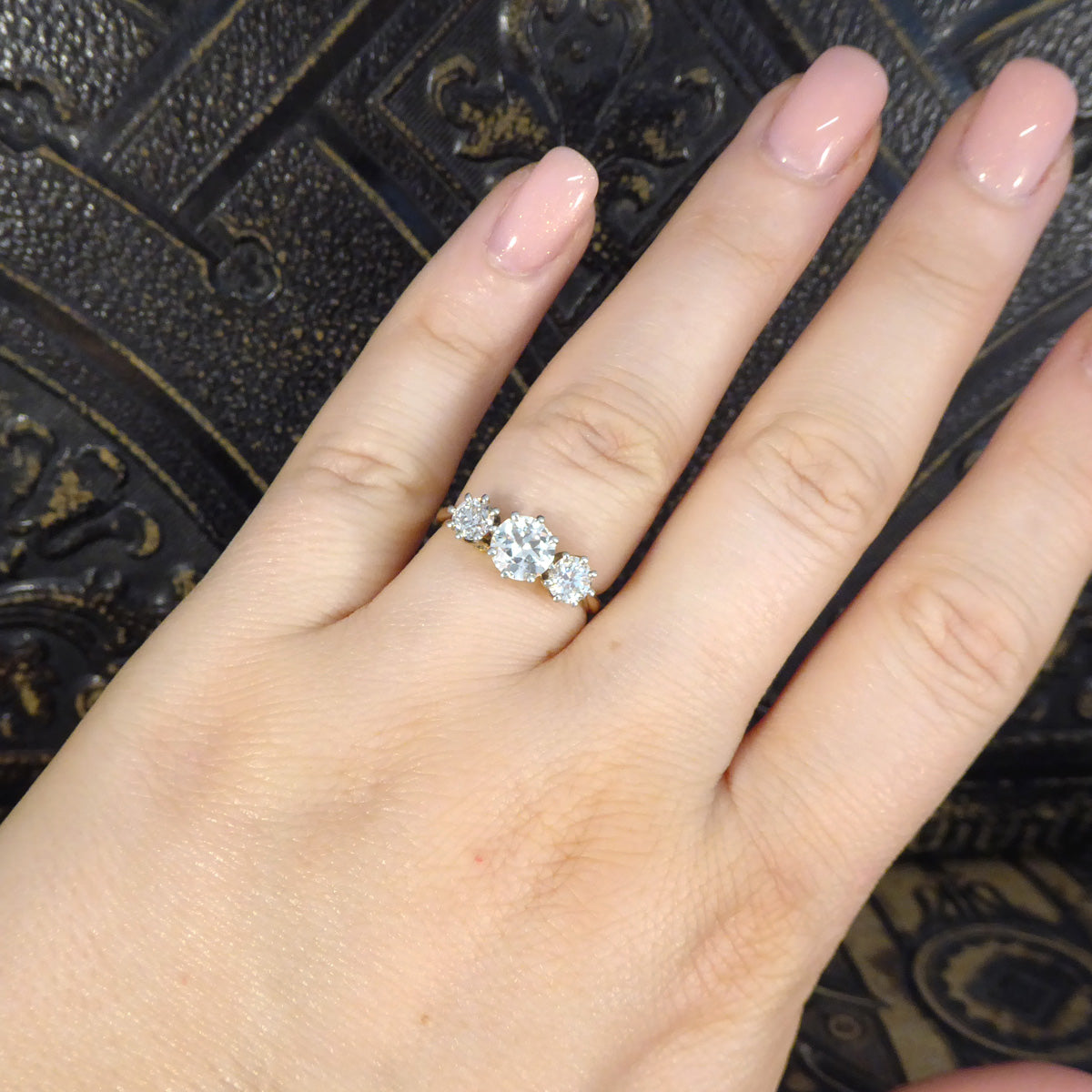 C1920's Diamond Three Stone 1.57ct Diamond Ring in 18ct Yellow Gold and Platinum - Wharfedale Antiques