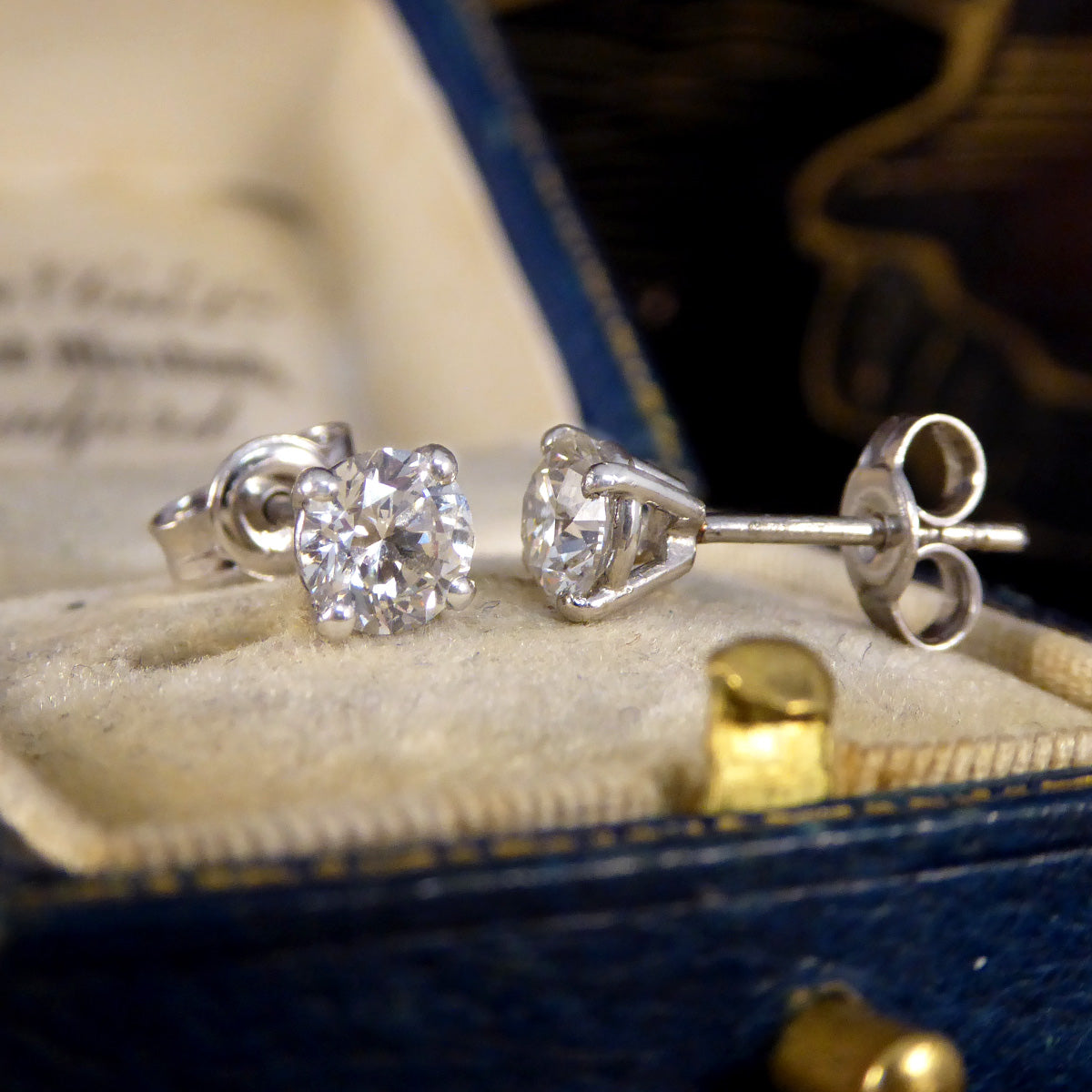 1.02ct Diamond Four Claw Stud Earrings in Platinum - Wharfedale Antiques