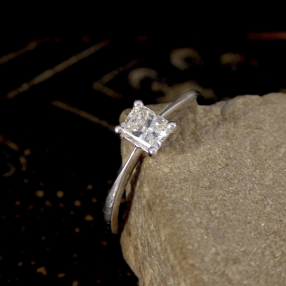 Radiant Cut Diamond Solitaire Ring in 18ct White Gold - Wharfedale Antiques