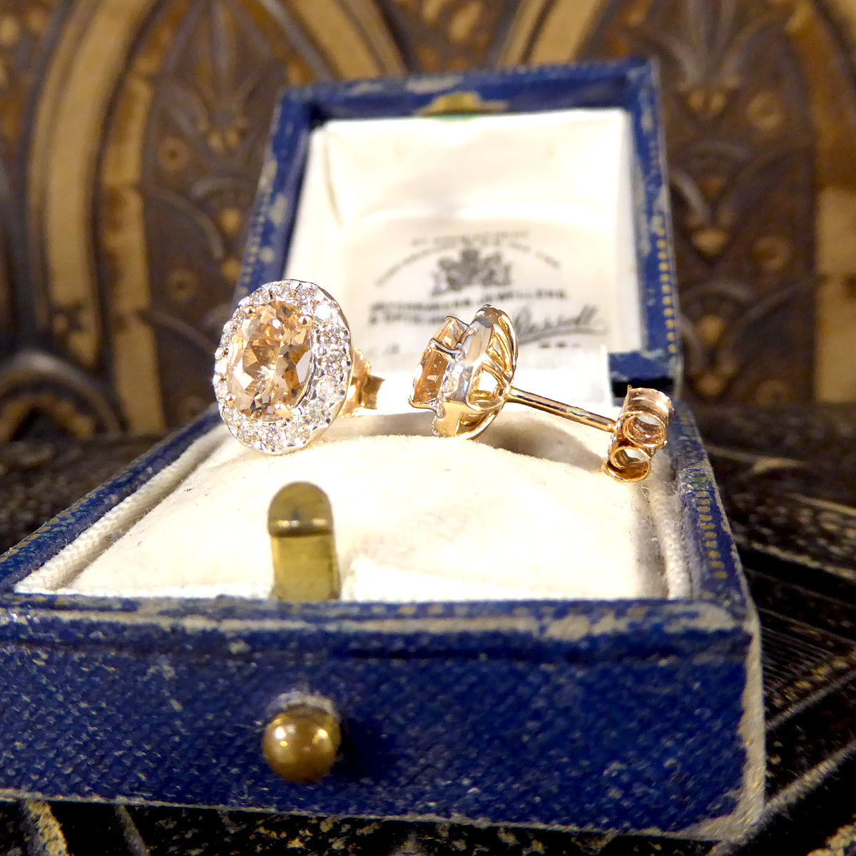 Morganite and Diamond Cluster Earring in Rose Gold - Wharfedale Antiques