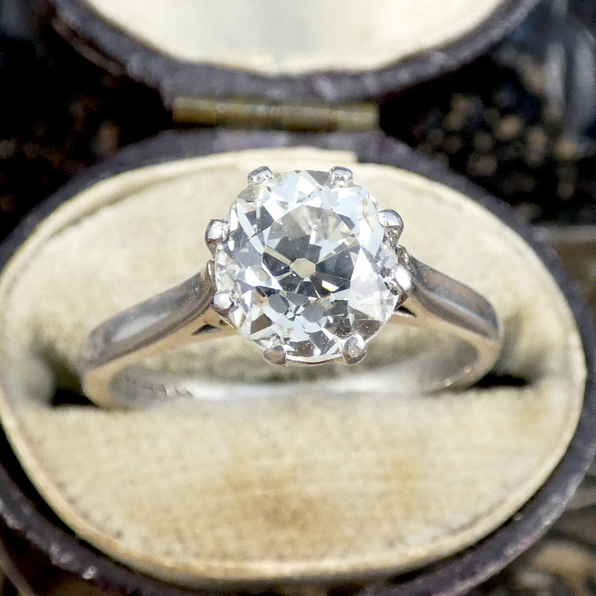 1.80ct Oval Shaped Old European Cut Diamond Solitaire Engagement Ring in 18ct White Gold - Wharfedale Antiques