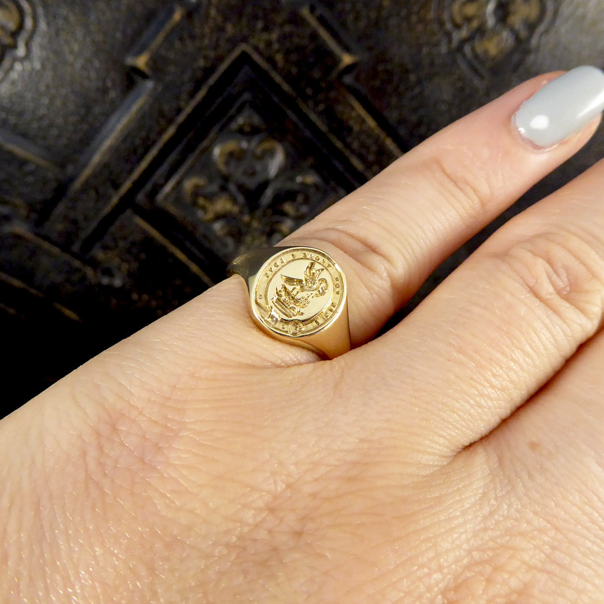 "I Die For Those I Love" Crested Signet Ring in Yellow Gold - Wharfedale Antiques