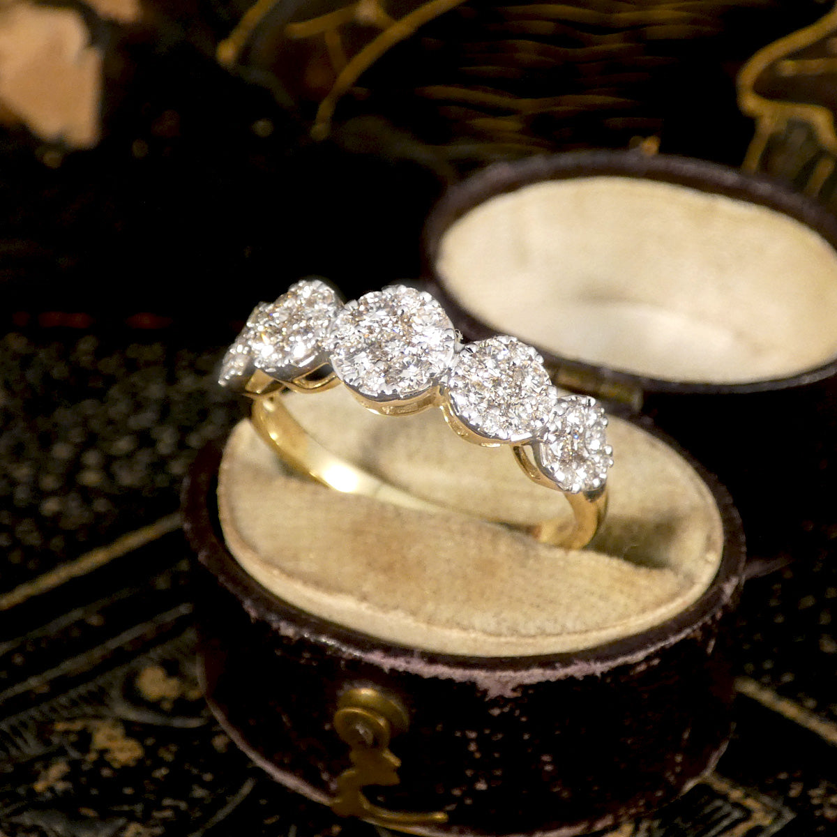 Five Stone Diamond Illusion Cluster Ring in Yellow Gold - Wharfedale Antiques