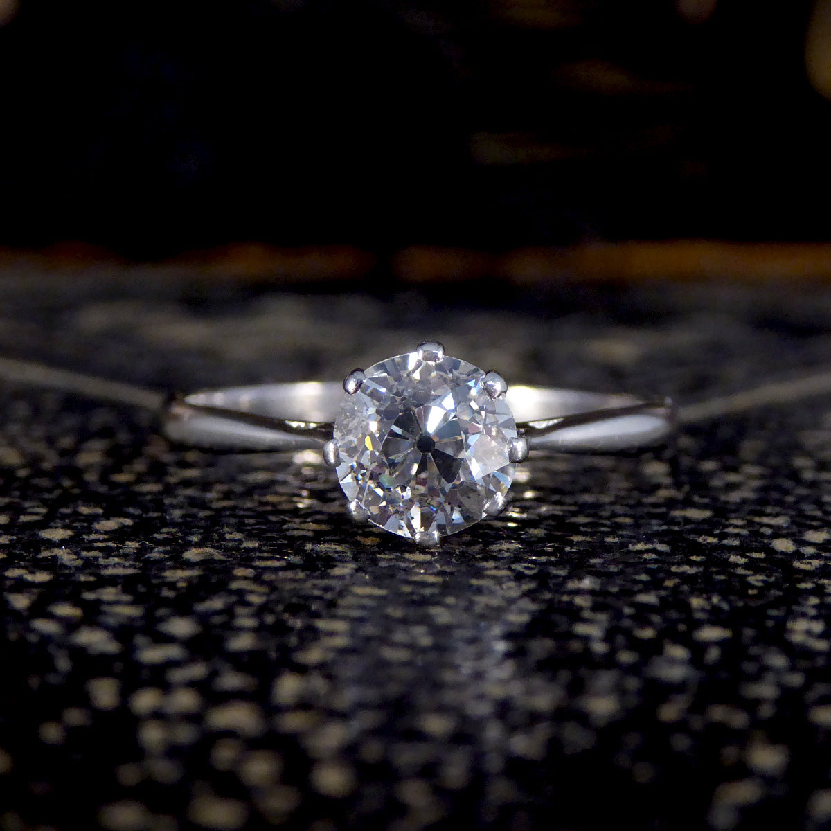 Vintage Old Cut Diamond Solitaire Ring in Platinum - Wharfedale Antiques
