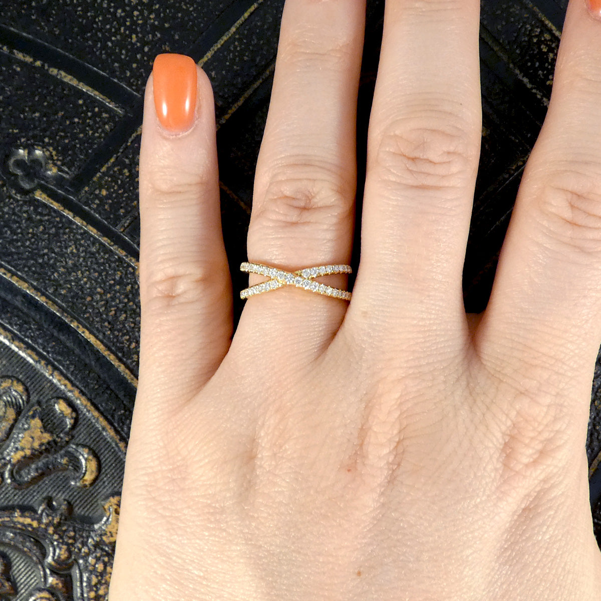 Diamond Two Strand Crossover Ring in 18ct Yellow Gold - Wharfedale Antiques