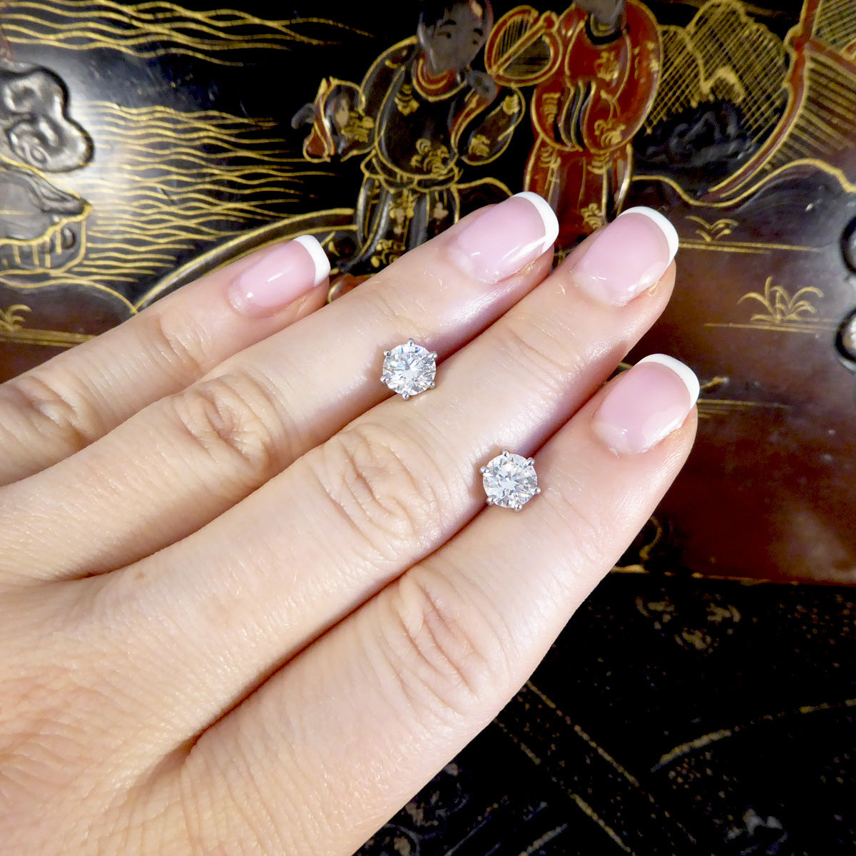 Quality 2.02ct Diamond Stud Earrings in Platinum with GIA Cert F Colour VS Clarity - Wharfedale Antiques