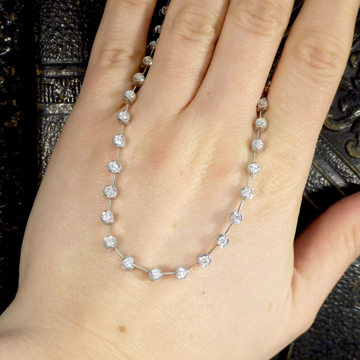 Brilliant Cut Diamond Spacer Line Necklace in 18ct White Gold - Wharfedale Antiques