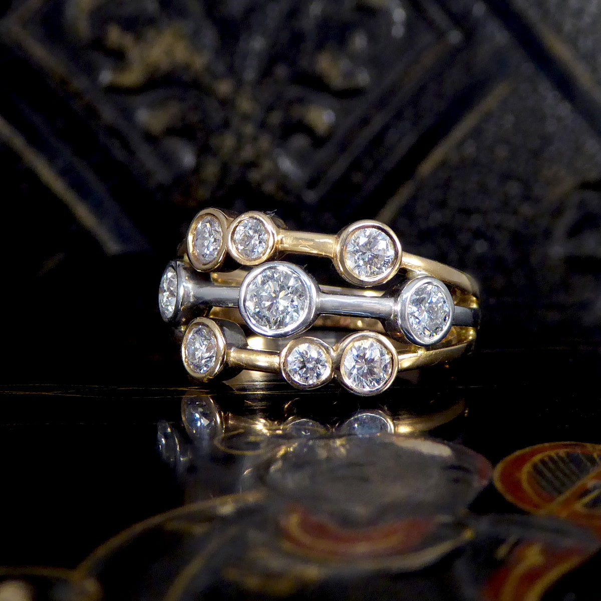 Modern 0.90ct Diamond Bubble Style Ring in White and Yellow Two Tone Gold