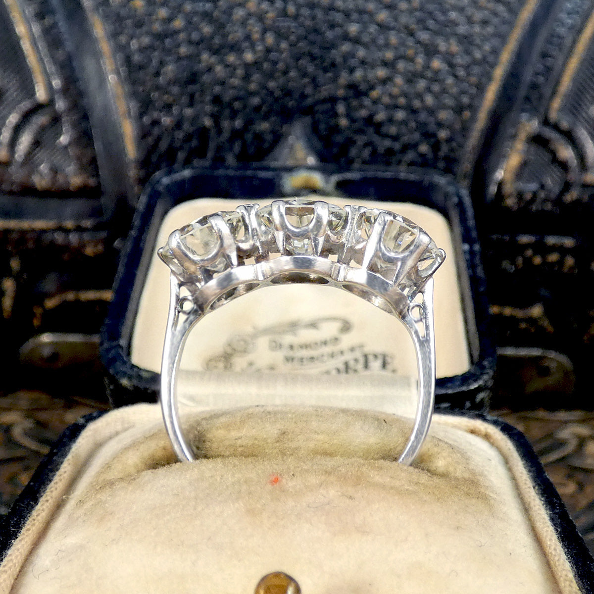Art Deco Early Brilliant Cut Diamond Three Stone Ring in Platinum - Wharfedale Antiques