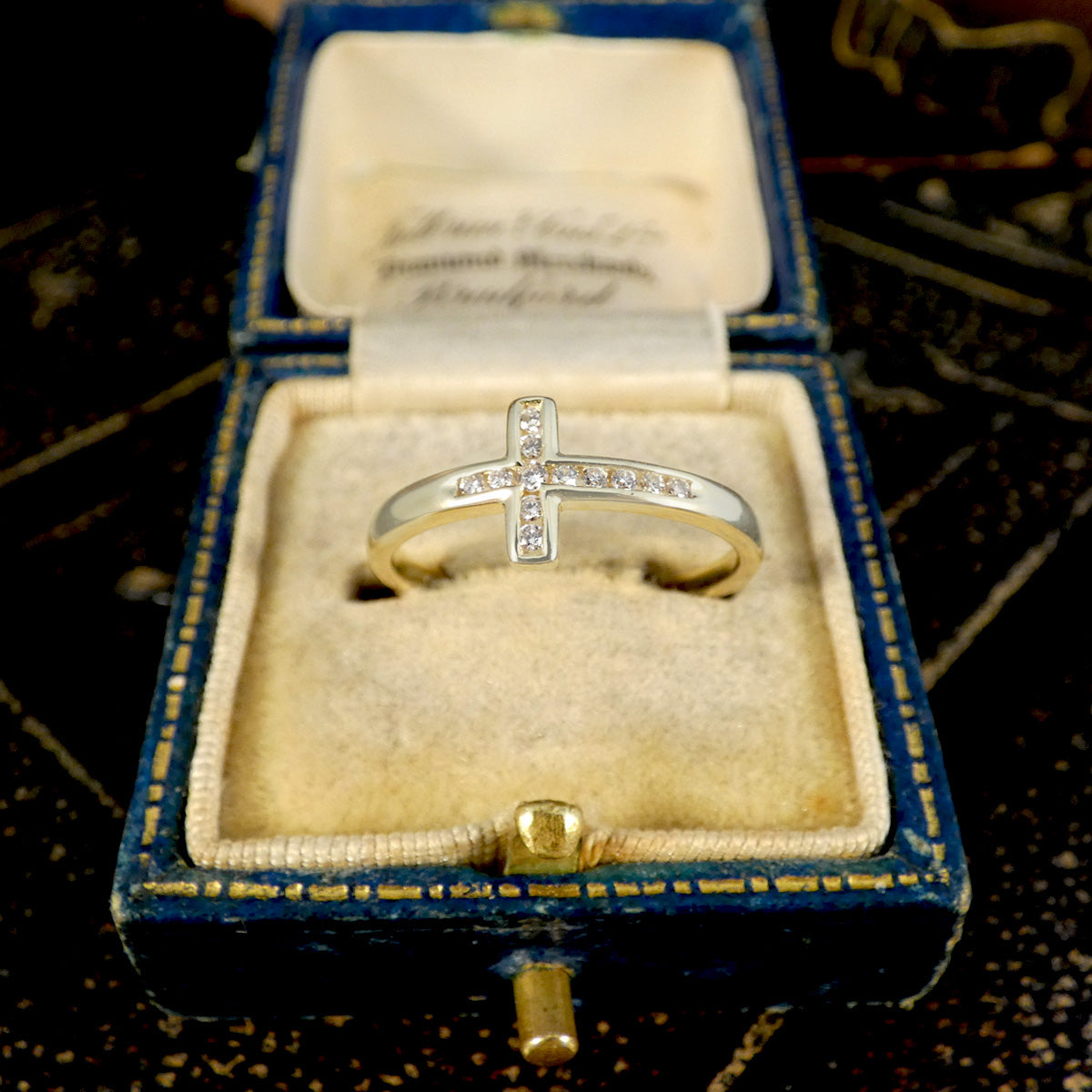 Diamond Set East West Cross Ring in Yellow Gold - Wharfedale Antiques