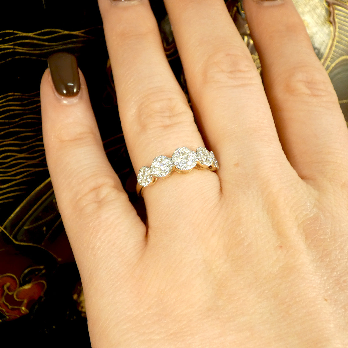 Five Stone Diamond Illusion Cluster Ring in Yellow Gold - Wharfedale Antiques