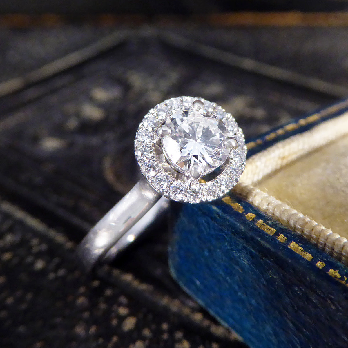 Modern Diamond Halo Cluster Wedfit Engagement Ring in Platinum - Wharfedale Antiques