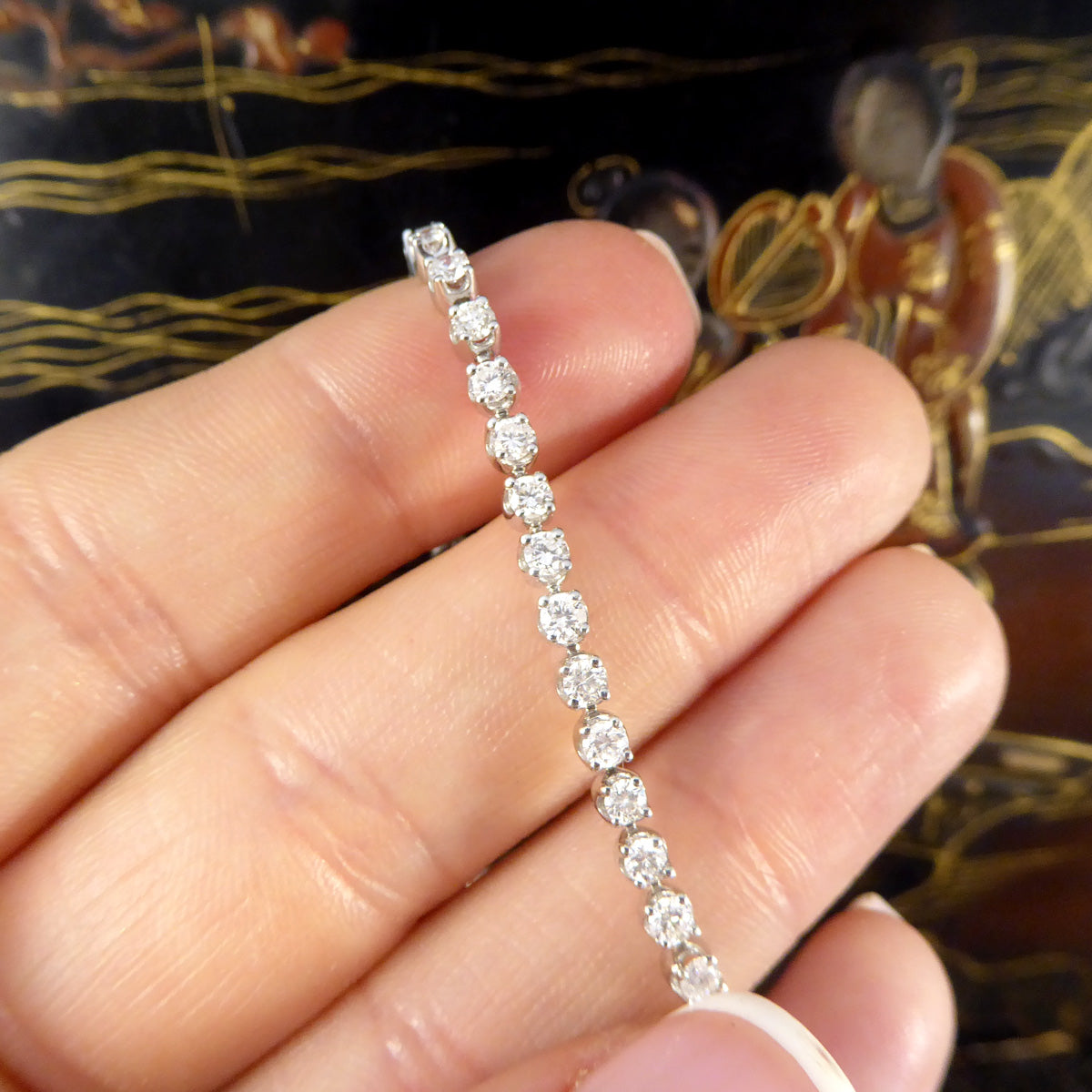 Brilliant Cut Diamond 3.00ct Flexi-link Tennis Bracelet in 18ct White Gold - Wharfedale Antiques