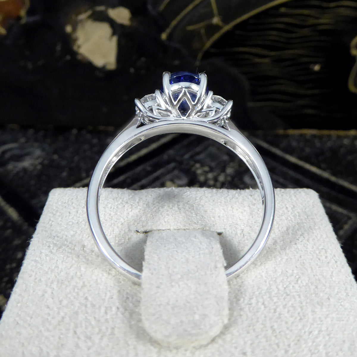 Tanzanite and Diamond Three Stone Ring in 18ct White Gold - Wharfedale Antiques