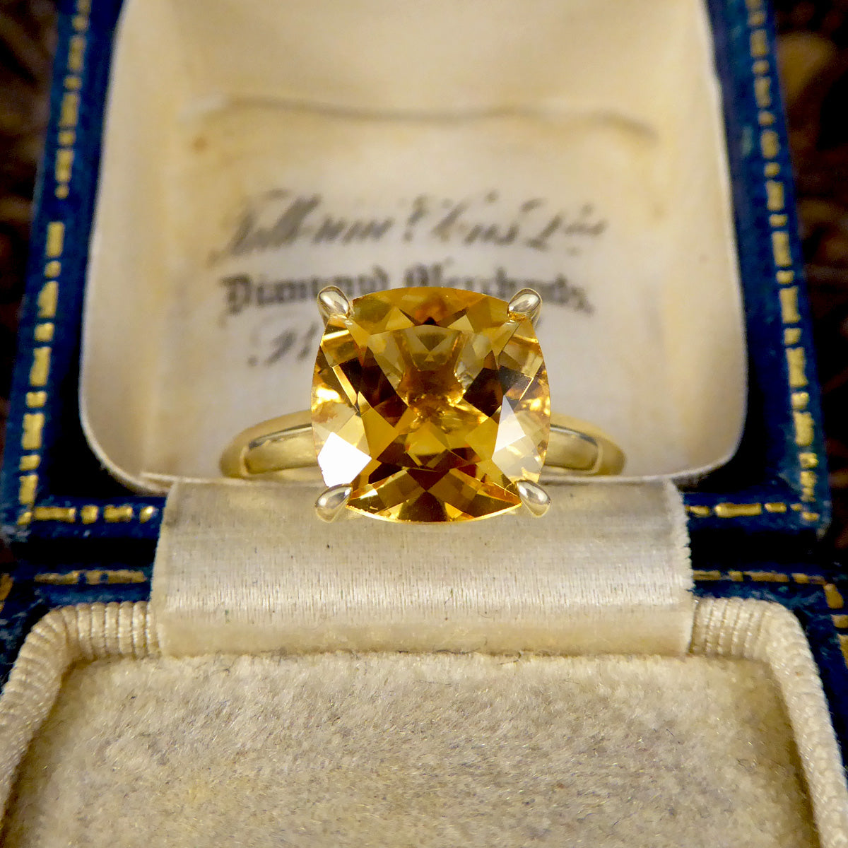 Cushion Citrene Solitaire Ring in Yellow Gold - Wharfedale Antiques
