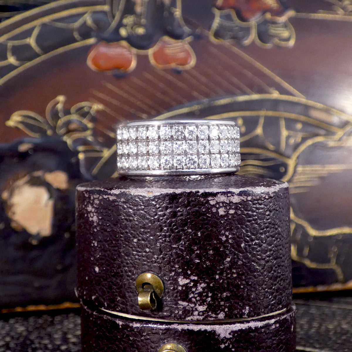 Wide Diamond Set Half Eternity Ring in 18ct White Gold Small Finger Size - Wharfedale Antiques