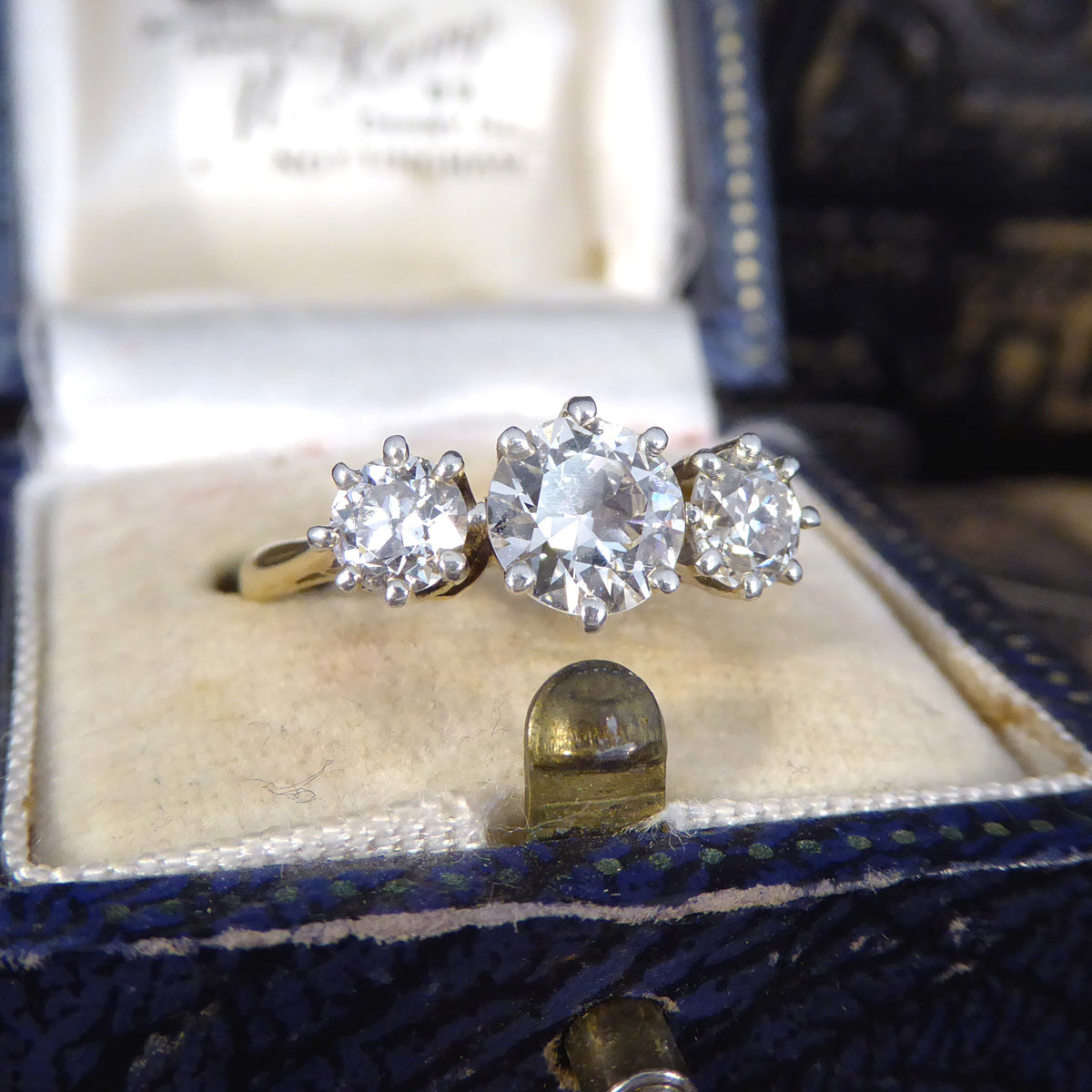 C1920's Diamond Three Stone 1.57ct Diamond Ring in 18ct Yellow Gold and Platinum - Wharfedale Antiques