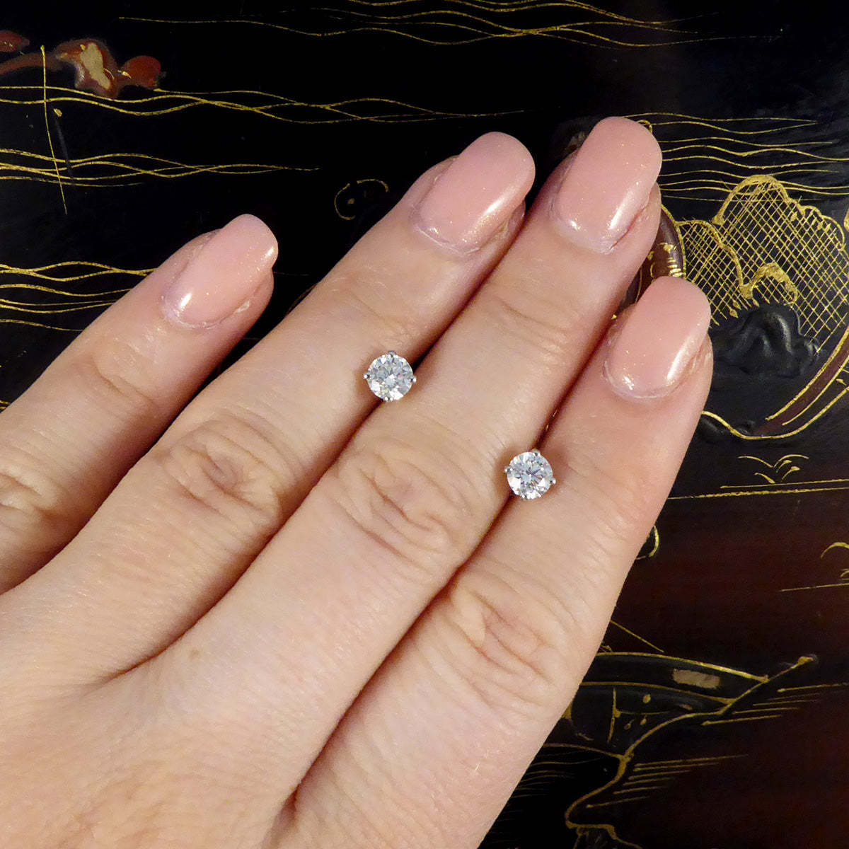 1.02ct Diamond Four Claw Stud Earrings in Platinum - Wharfedale Antiques