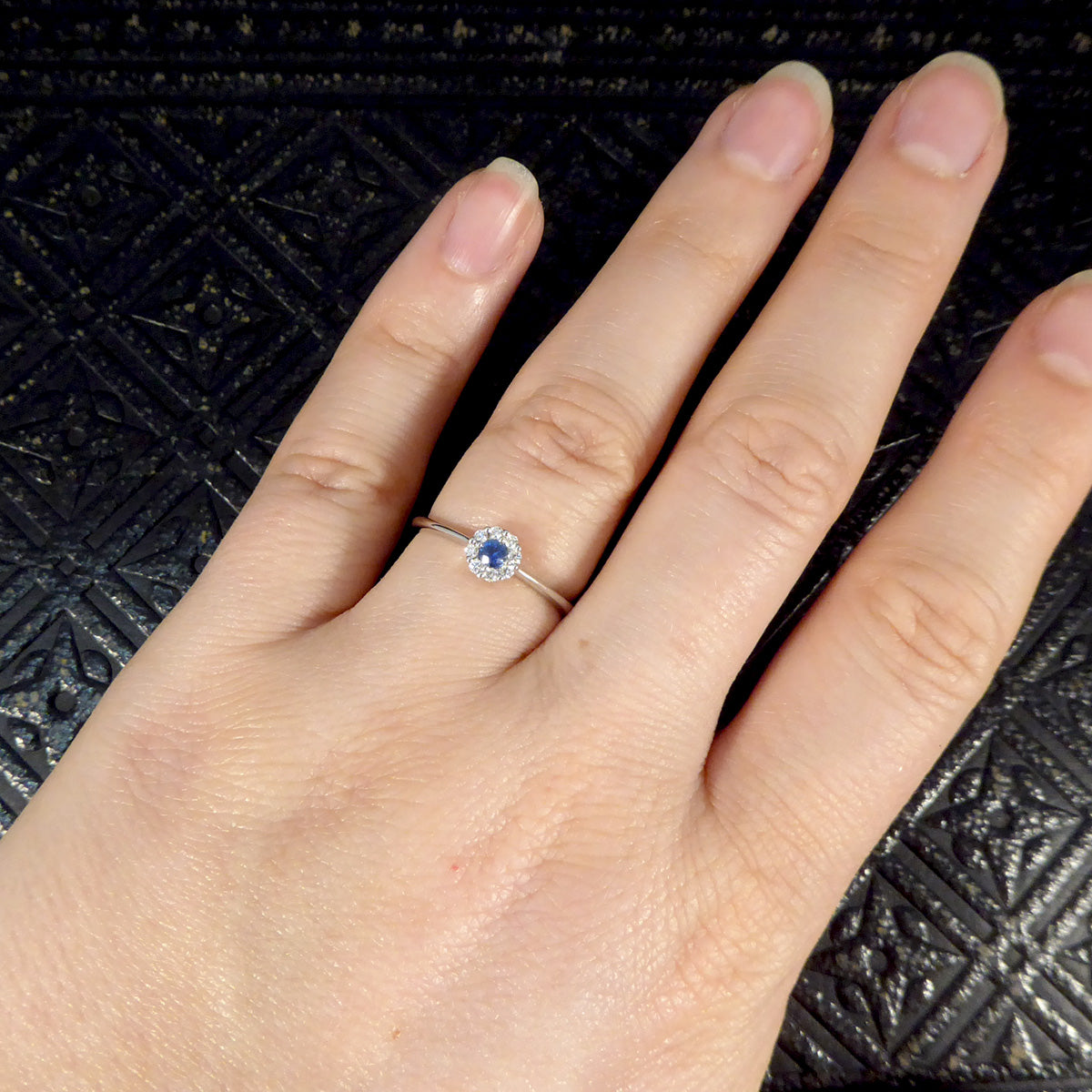 Sapphire and Diamond Circular Cluster Ring in 18ct White Gold - Wharfedale Antiques