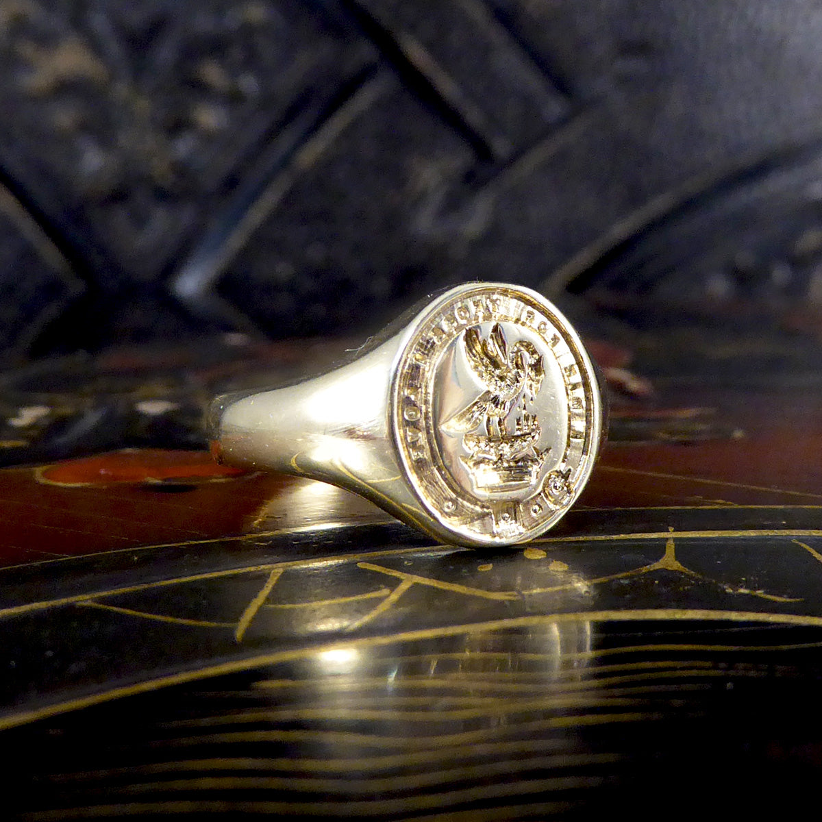 "I Die For Those I Love" Crested Signet Ring in Yellow Gold - Wharfedale Antiques