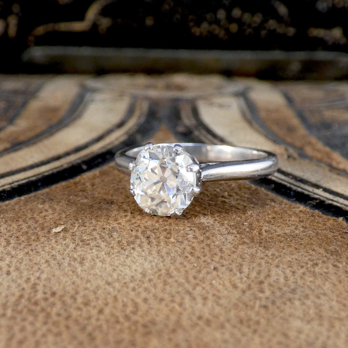 1.80ct Oval Shaped Old European Cut Diamond Solitaire Engagement Ring in 18ct White Gold - Wharfedale Antiques