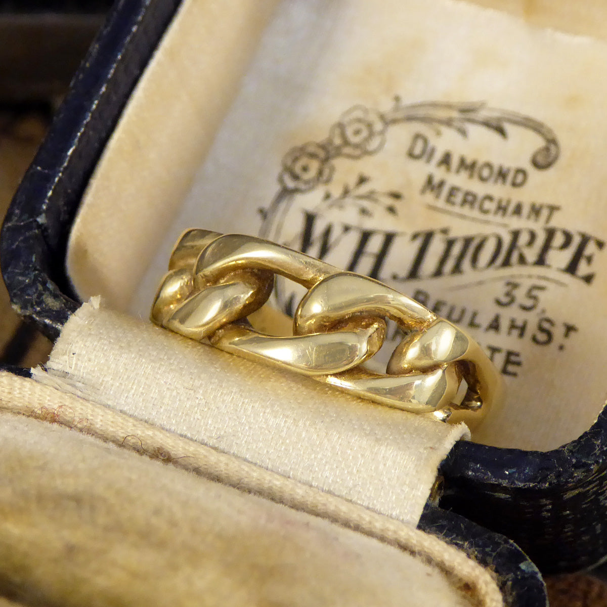 Vintage Solid Yellow Gold Curb Chain Half Band Ring - Wharfedale Antiques