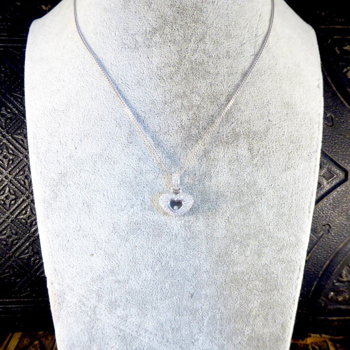 Diamond Set Heart Happy Diamonds Style Necklace in 18ct White Gold on White Gold Chain - Wharfedale Antiques