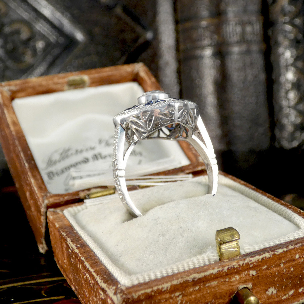 Gallery profile of Art Deco style ring in 850 Platinum.