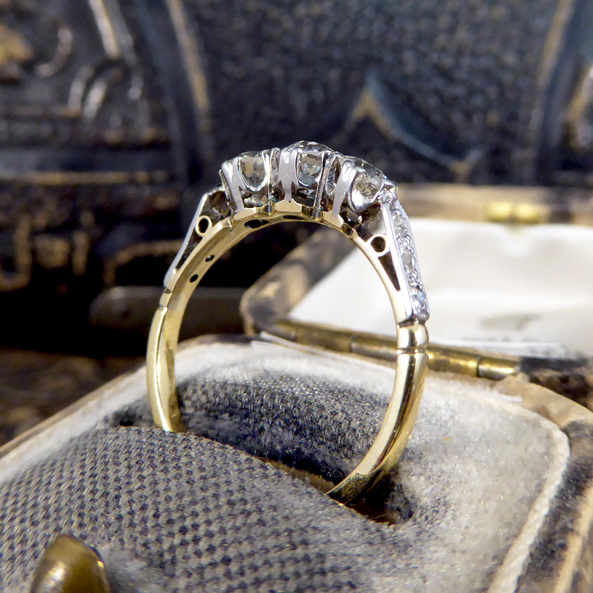 Antique Diamond Trilogy Ring in 18ct Yellow Gold and Platinum - Wharfedale Antiques