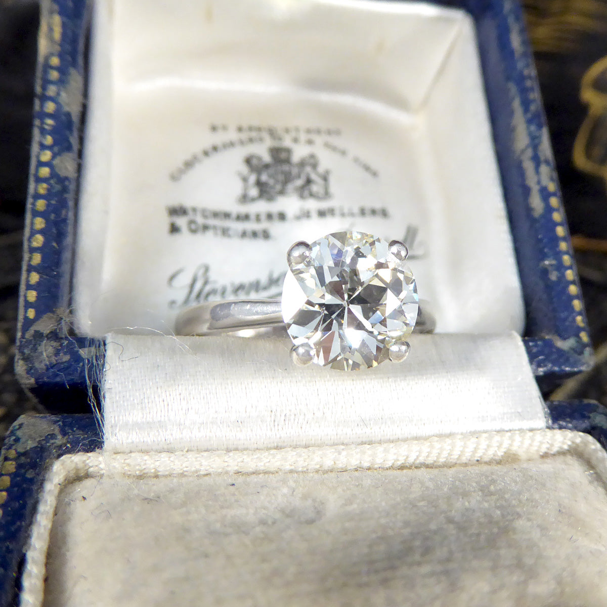 2.44ct Old European Cut Diamond Solitaire Ring in Platinum - Wharfedale Antiques