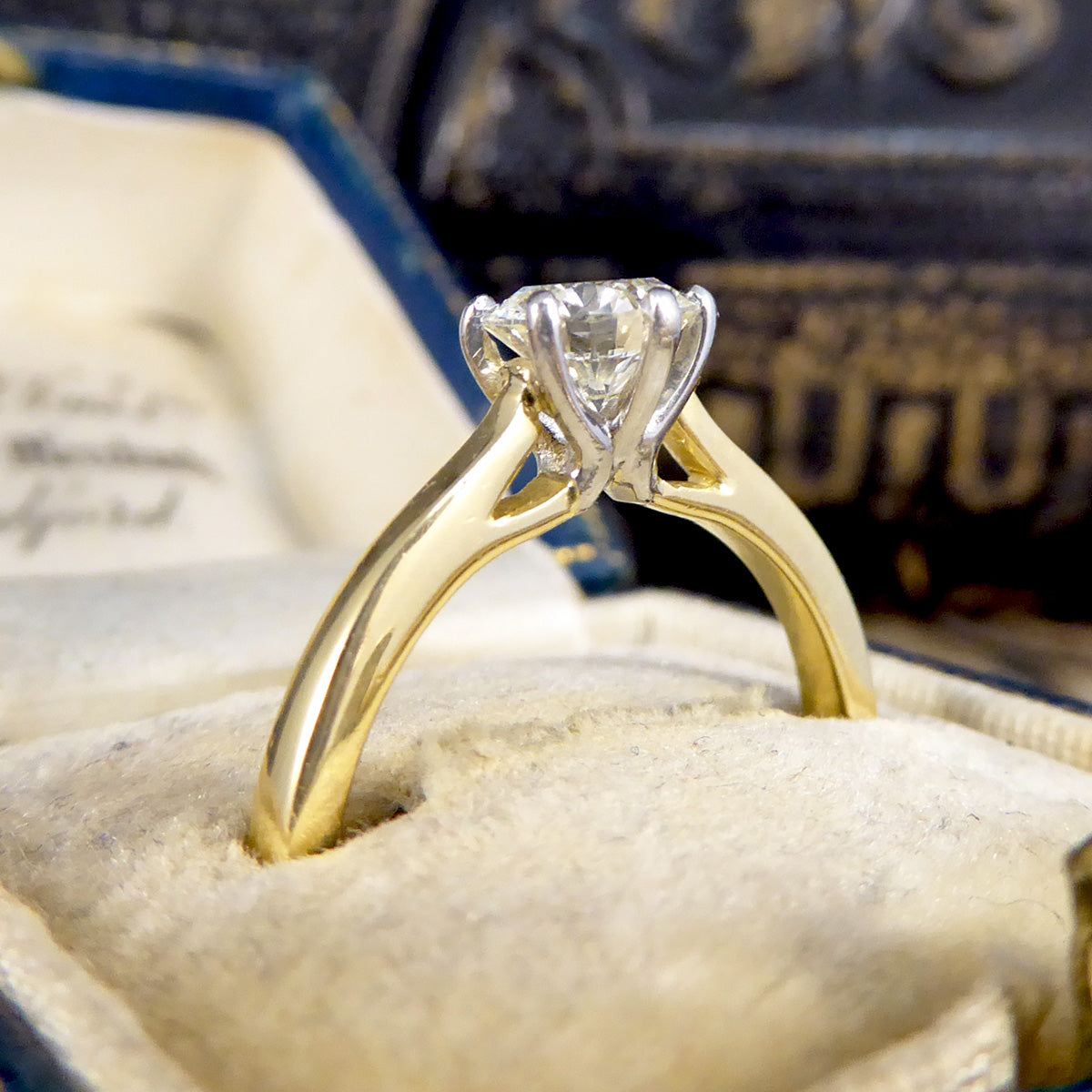 Vintage Brilliant Cut Diamond Solitaire Engagement Ring in 18ct Gold - Wharfedale Antiques