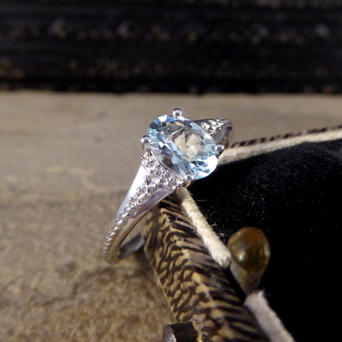 Solitaire Aquamarine and Diamond Illusion Set Ring in White Gold - Wharfedale Antiques