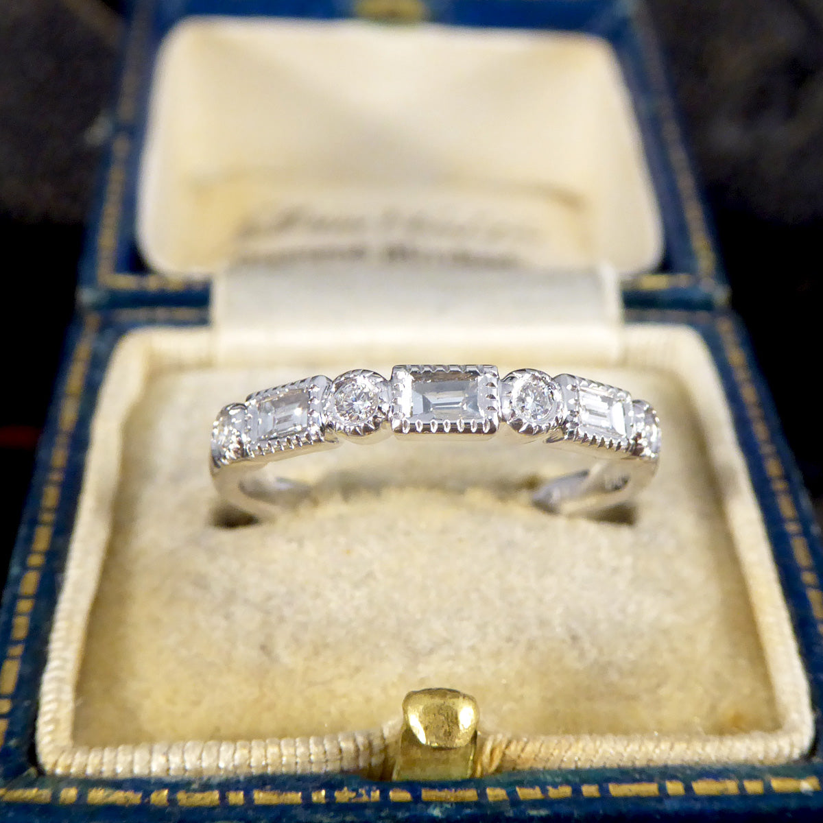 Baguette and Brilliant Cut Diamond Half Eternity Band in Platinum - Wharfedale Antiques