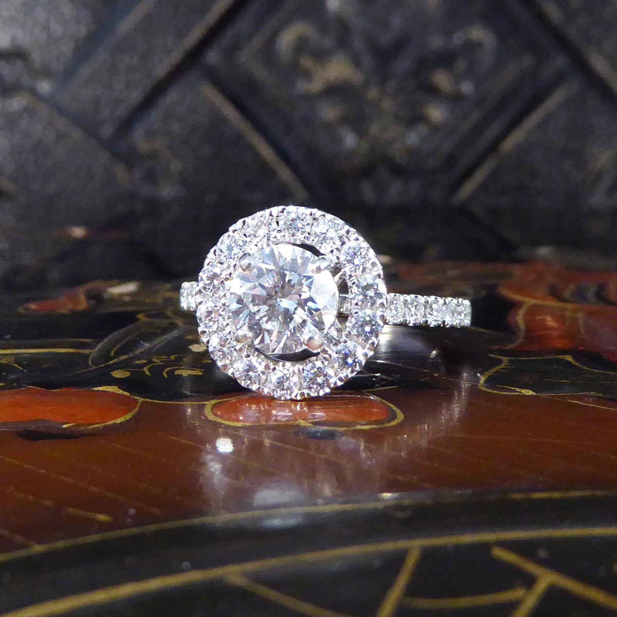 1.78ct Diamond Halo Cluster Ring in Platinum - Wharfedale Antiques
